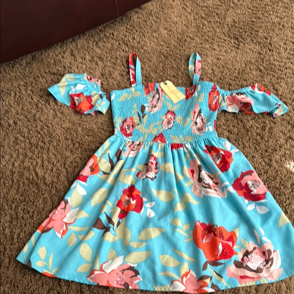 Vibrant Floral Midi Dress in Blue and Red